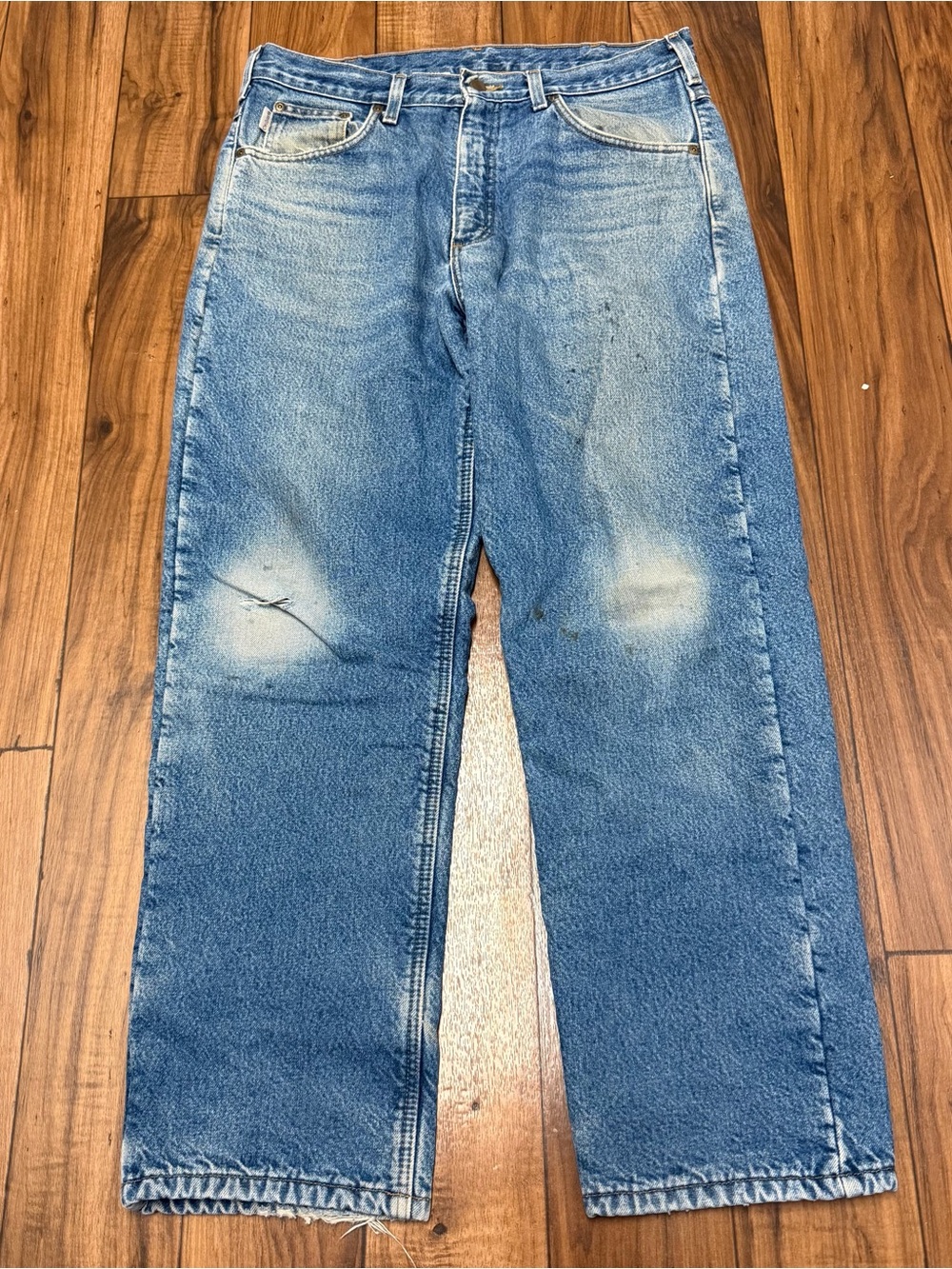 Vtg Faded Carhartt B155 Jeans Relaxed Fit Insulated Fleece Lined Denim Men 34x30